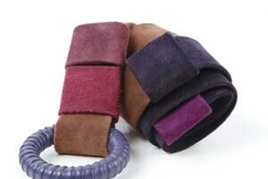 Vintage Hans Koch Ltd Belt M Suede Colorblock Brown Purple Burgundy O-Ring Waist